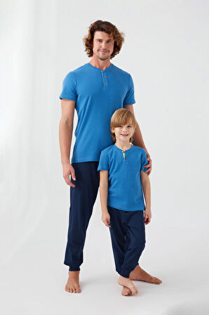 Rolypoly Dotted Mavi Erkek Kısa Kol Pijama Takım