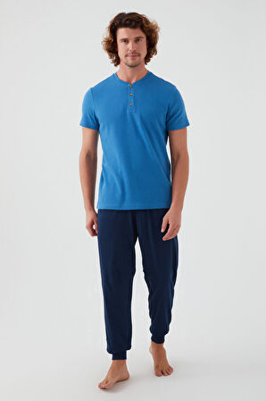 Rolypoly Dotted Mavi Erkek Kısa Kol Pijama Takım