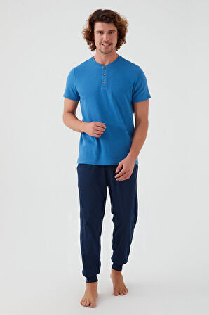 Rolypoly Dotted Mavi Erkek Kısa Kol Pijama Takım