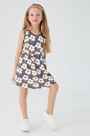Rolypoly Florals Antrasit Kız Çocuk Elbise
