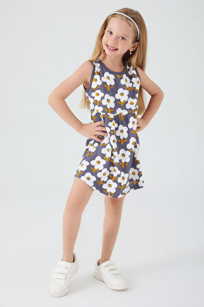Rolypoly Florals Antrasit Kız Çocuk Elbise