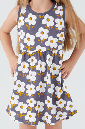 Rolypoly Florals Antrasit Kız Çocuk Elbise