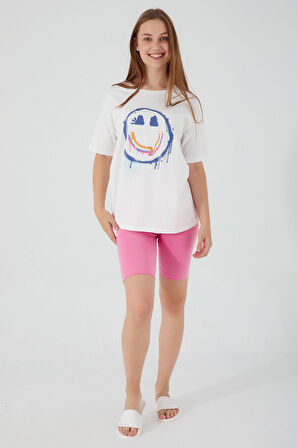 Rolypoly Happy Smile Krem Kadın Bermuda Takım