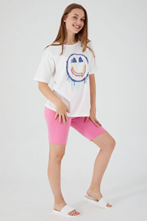 Rolypoly Happy Smile Krem Kadın Bermuda Takım