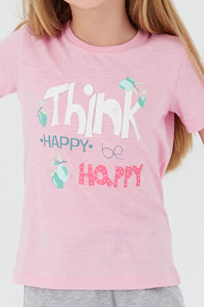 Rolypoly Think Happy Be Happy Pembe Kız Çocuk Kısa Kol Pijama Takım