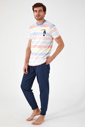 Rolypoly Birds Smile Krem Erkek Kısa Kol Pijama Takım