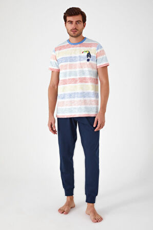 Rolypoly Birds Smile Krem Erkek Kısa Kol Pijama Takım