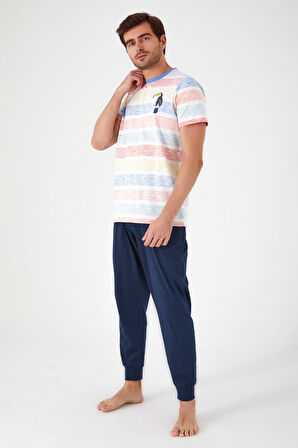 Rolypoly Birds Smile Krem Erkek Kısa Kol Pijama Takım