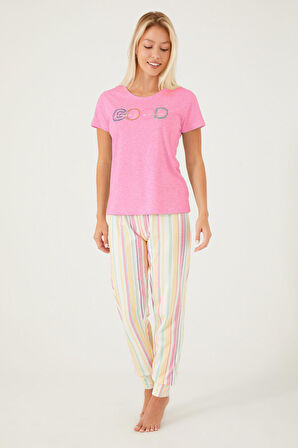 Arnetta Good Vibes Only Pembe Kadın Kısa Kol Pijama Takım