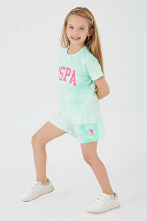 U.S. Polo Assn Pink Font Detail Açık Mavi Kız Çocuk Şort Takım