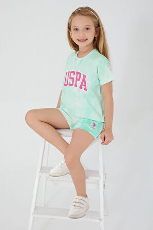 U.S. Polo Assn Pink Font Detail Açık Mavi Kız Çocuk Şort Takım