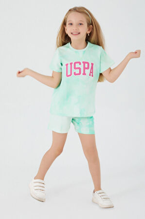 U.S. Polo Assn Pink Font Detail Açık Mavi Kız Çocuk Şort Takım