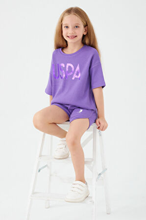 U.S. Polo Assn Sweet Pink Mor Kız Çocuk Şort Takım