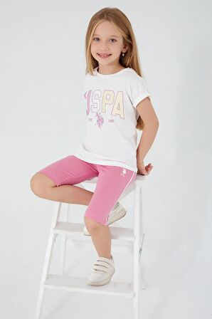 U.S. Polo Assn. Shapeless Writing Krem Kız Çocuk Bermuda Takım