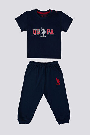 U.S. Polo Assn Logo İs Detailed Lacivert Bebek Tshirt Takım