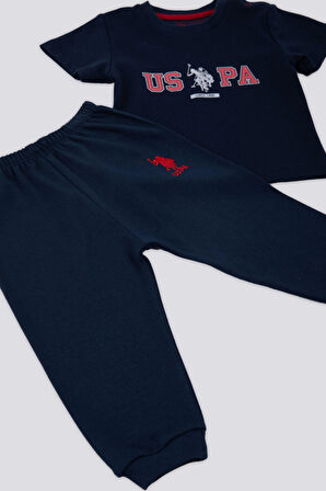 U.S. Polo Assn Logo İs Detailed Lacivert Bebek Tshirt Takım