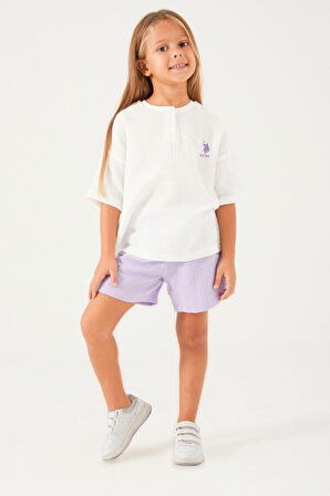 U.S. Polo Assn Tiny Line Detail Beyaz Kız Çocuk Şort Takım