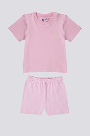 KIZ BEBEK 2 Lİ KISA KOL T-SHIRT TAKIM - AÇIK PEMBE