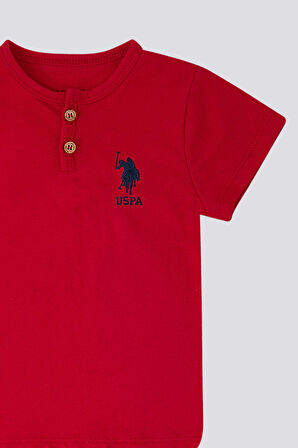 With Button Motif Kırmızı Bebek Tshirt Takım