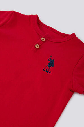 With Button Motif Kırmızı Bebek Tshirt Takım