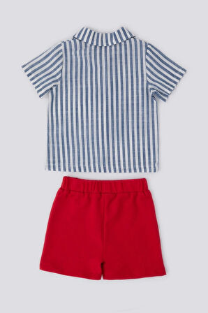 ERKEK BEBEK 2 Lİ KISA KOL T-SHIRT TAKIM - MAVİ ÇİZGİLİ STOK KUMAŞ