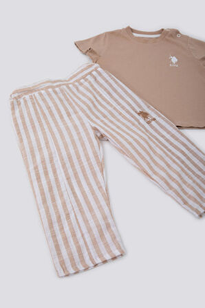 U.S. Polo Assn Delicate Light Texture Açık Kahverengi Bebek Tshirt Takım