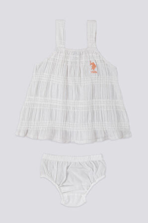 U.S. Polo Assn Sensitive Pattern Krem Turuncu Bebek Kolsuz Elbise Külot Takım