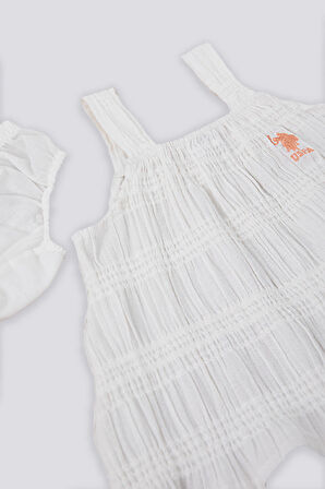 U.S. Polo Assn Sensitive Pattern Krem Turuncu Bebek Kolsuz Elbise Külot Takım