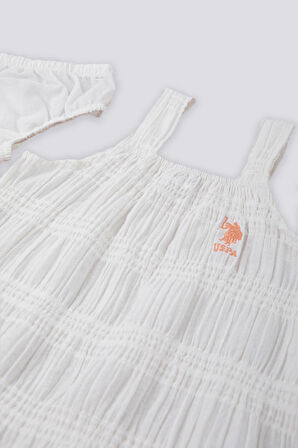 U.S. Polo Assn Sensitive Pattern Krem Turuncu Bebek Kolsuz Elbise Külot Takım