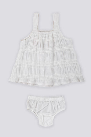 U.S. Polo Assn Sensitive Pattern Krem Turuncu Bebek Kolsuz Elbise Külot Takım