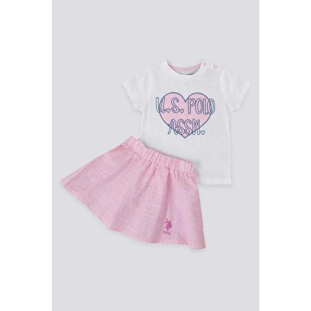 U.s. Polo Assn Soft And Convenient Krem Bebek Tshirt Etek Takım