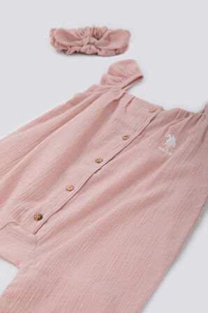 U.S. Polo Assn Sweet Candy Pembe Bebek Bandanalı Salopet Takım