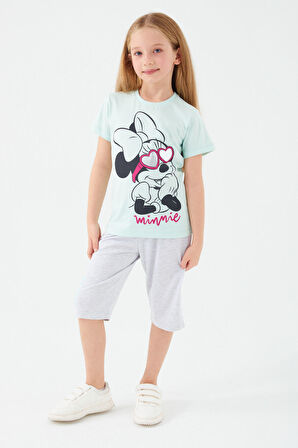 Minnie Mouse Glasses Açık Mavi Kız Çocuk Kapri Takım
