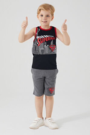 Superman Buildings Siyah Erkek Çocuk Bermuda Takım