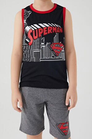 Superman Buildings Siyah Erkek Çocuk Bermuda Takım