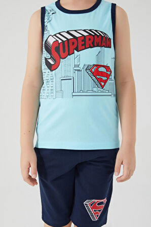 Superman Buildings Deniz Mavisi Erkek Çocuk Bermuda Takım