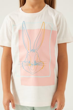 Looney Tunes Sweet Female Duck Kırık Beyaz Kız Çocuk Kısa Kol Pijama Takım