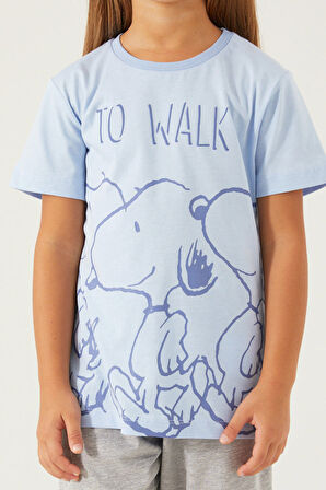 Snoopy To Walk Mavi Kız Çocuk Kısa Kol Pijama Takım