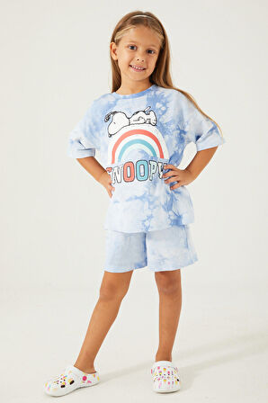 Snoopy Rainbow Mavi Kız Çocuk Şort Takım