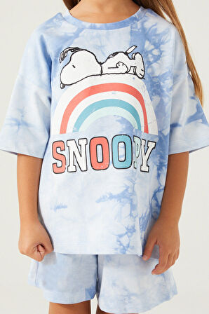 Snoopy Rainbow Mavi Kız Çocuk Şort Takım