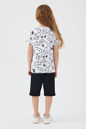 Snoopy Sweet Cute Beyaz Kız Çocuk Kapri Takım