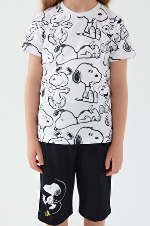 Snoopy Sweet Cute Beyaz Kız Çocuk Kapri Takım