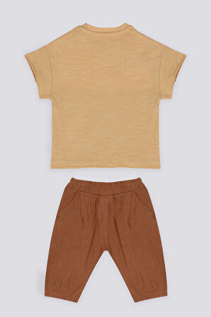 The Elegance Of Khaki Kahve Erkek Bebek Tshirt Pantolon Takım