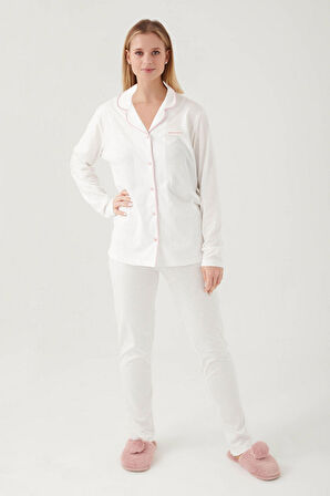 Pierre Cardin Krem Kadın Gömlek Pijama Takım