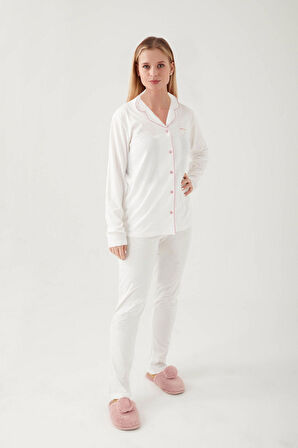 Pierre Cardin Krem Kadın Gömlek Pijama Takım