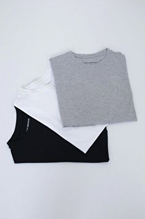 Basic Regular Kalıp Bisiklet Yaka Unisex %100 Pamuk 3'lü T-shirt