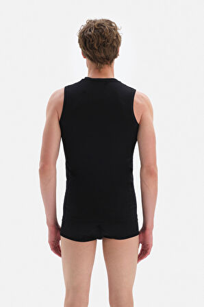 Siyah Penye Sıfır Yaka Kolsuz Erkek Fanila