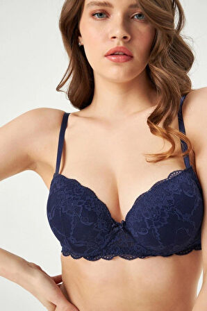 Eros 812 Lacivert Linda Badem Destekli Sütyen Takım