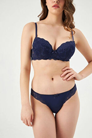 Eros 812 Lacivert Linda Badem Destekli Sütyen Takım