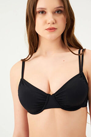 Eros Balenli Toparlayıcı Tek Üst Bikini 827 Siyah
